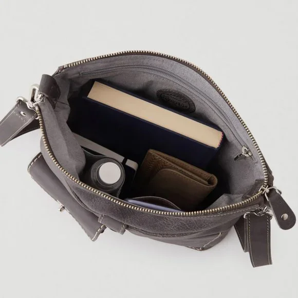 Roots Leather Charcoal Canadian Villager Tribe Crossbody Bag - Picture 4 of 16